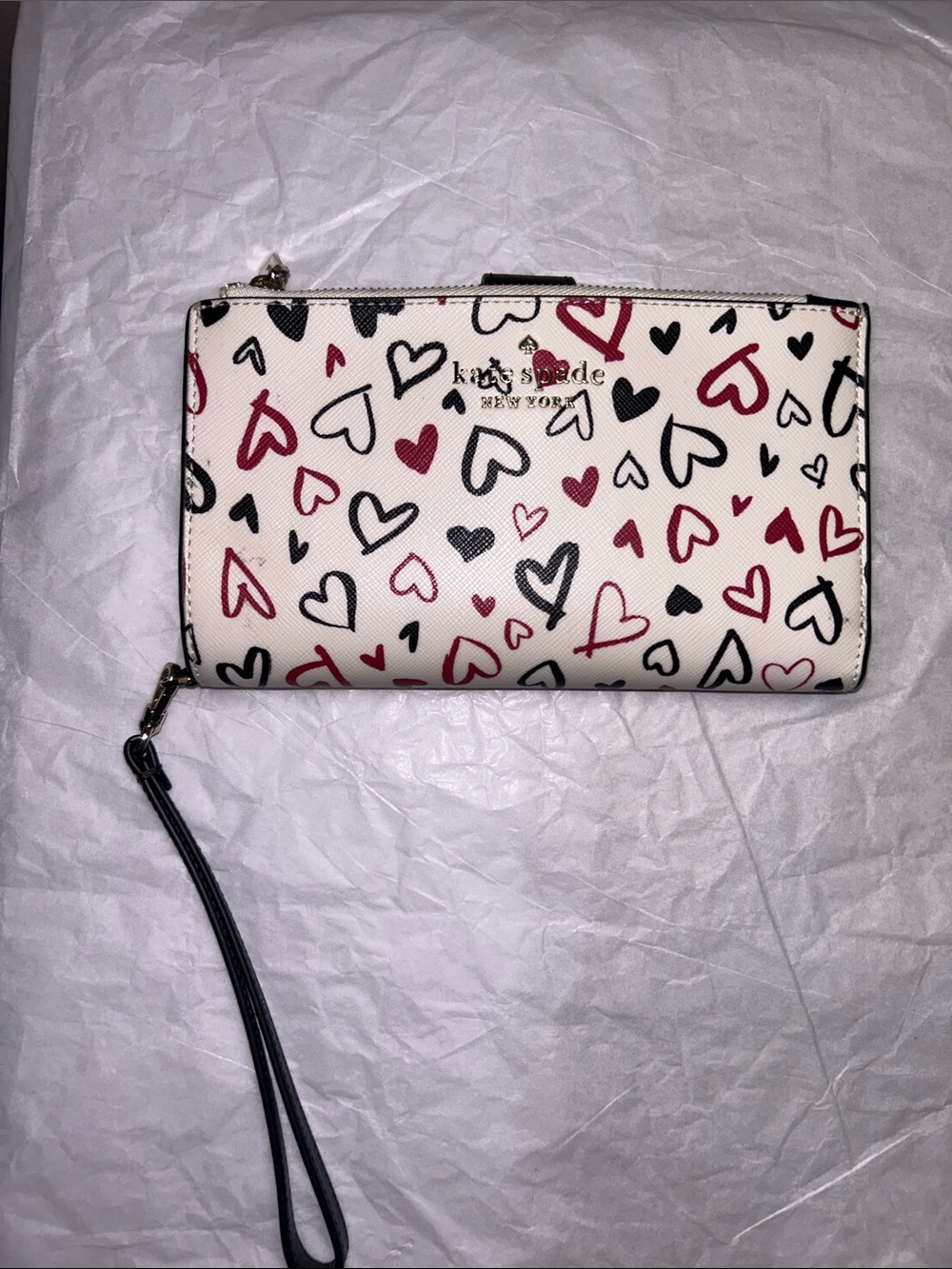 Kate Spade New York Staci wallet/ Wristlet .,multi-colored scribble hearts NWOT - Picture 9 of 14